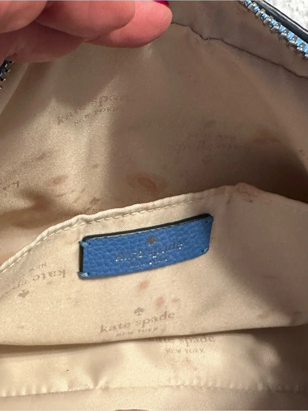 kate spade Emma Crossbody Blue Pebbled Leather with Striped Strap